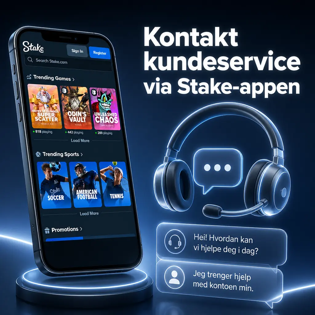 Kontakt Stake kundeservice via appen: livechat, e-post og Discord hjelper deg døgnet rundt.