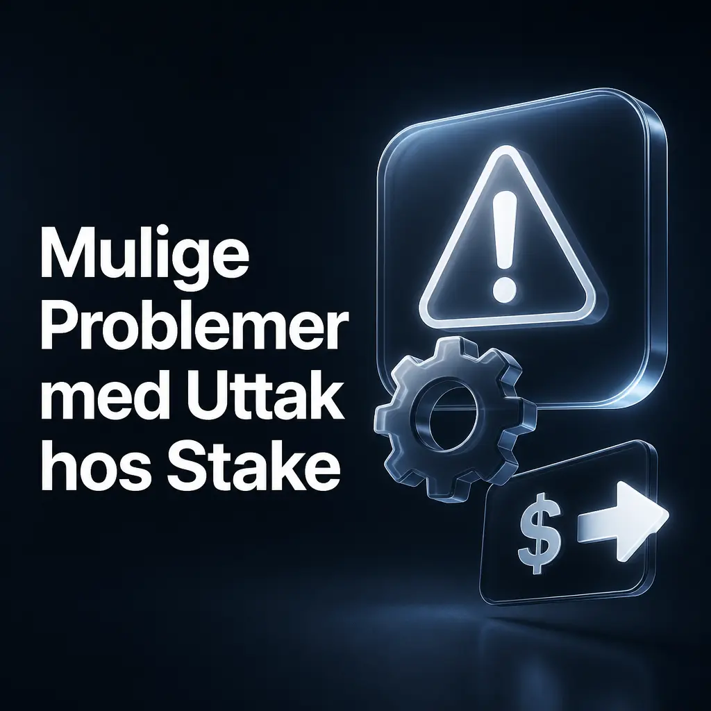 Illustrasjon av vanlige årsaker til forsinket eller avslått uttak hos Stake, som verifisering og bonusvilkår.