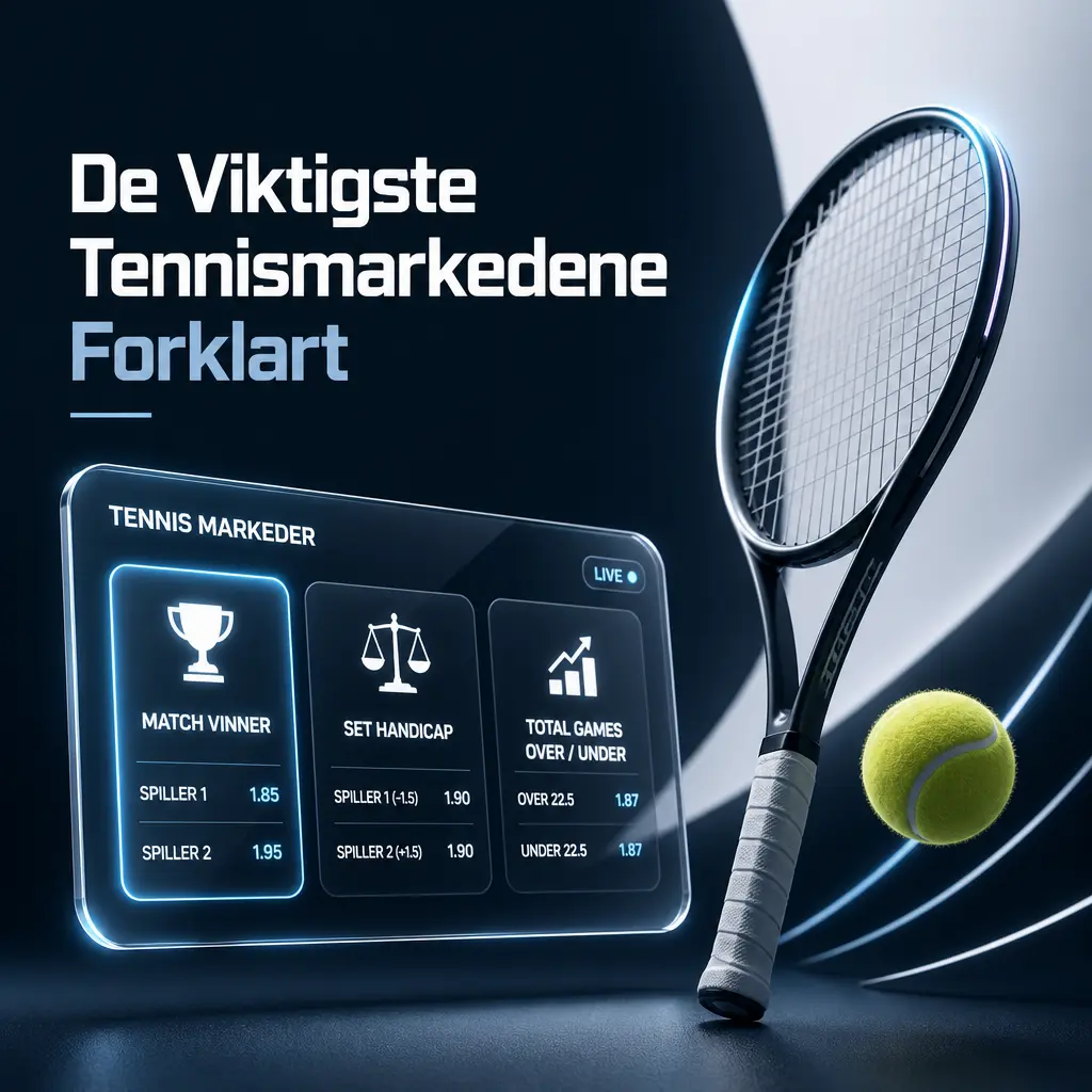 Oversikt over de viktigste tennismarkedene hos Stake, inkludert seiershers, settbetting, handicap og riktig resultat