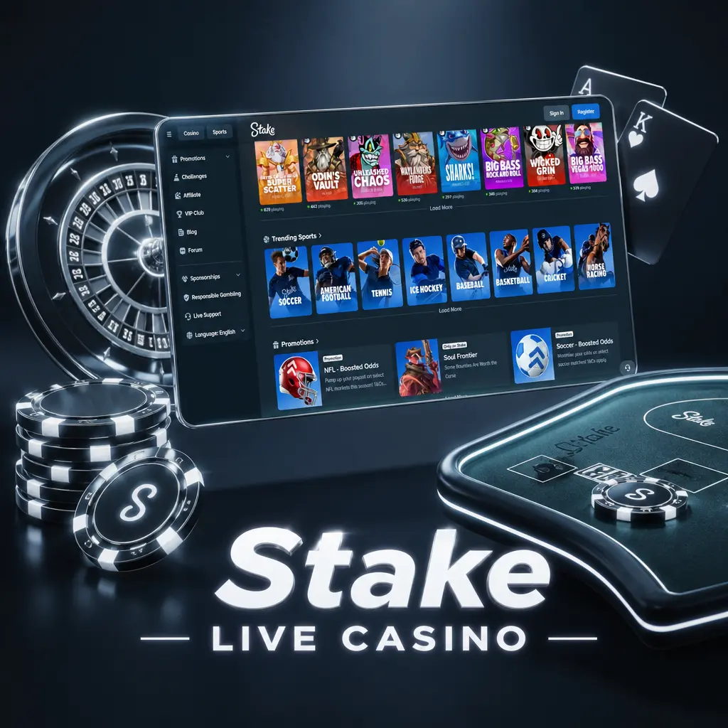 Stake Live Casino: live dealere via videostrøm i blackjack, rulett, baccarat, poker og game shows som Crazy Time.