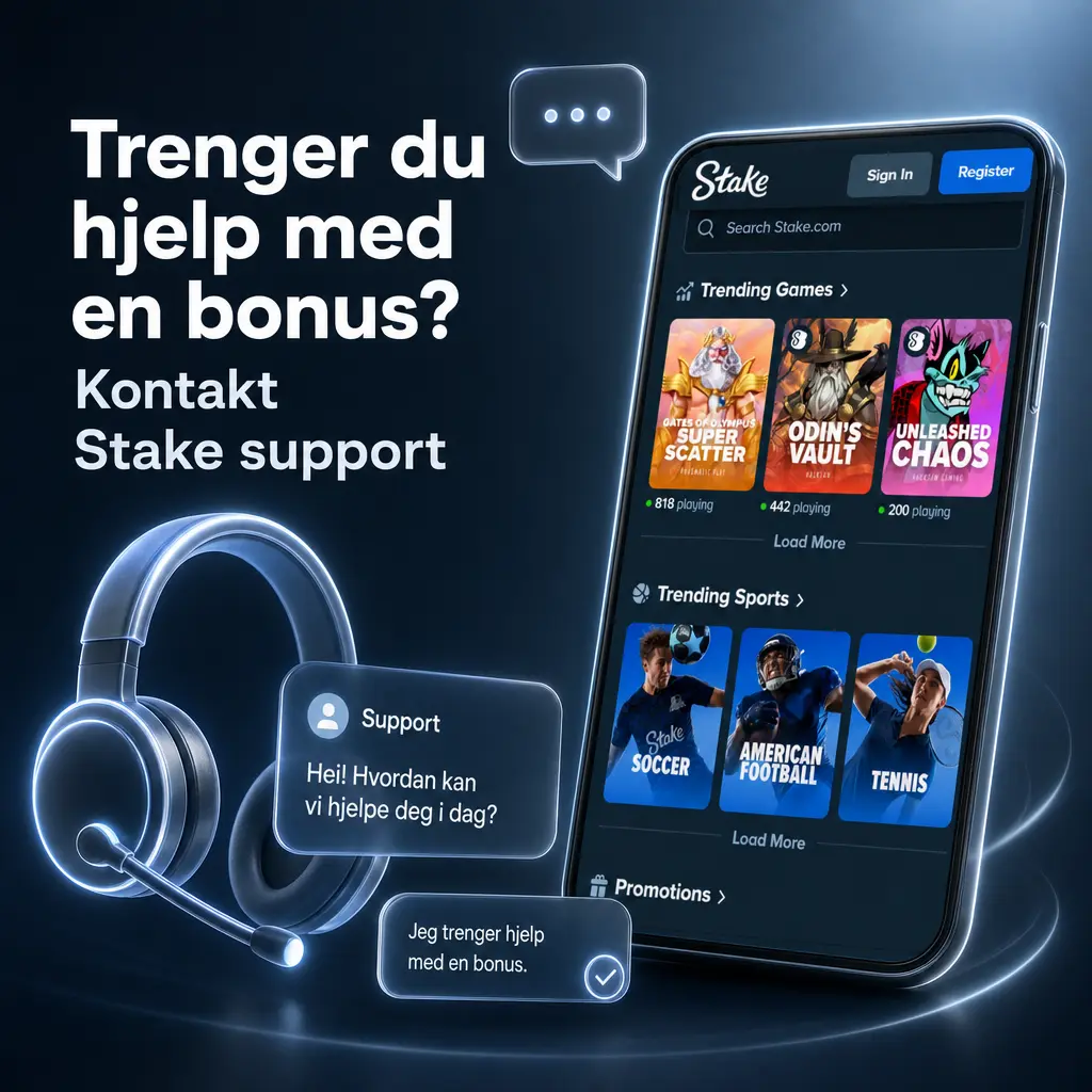Stake support hjelper norske brukere med bonusspørsmål via livechat, e-post og hjelpeside 24/7.